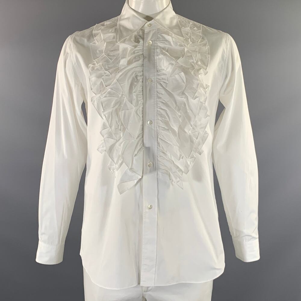COMME des GARCONS Size L White Ruffled Cotton Dagger Long Sleeve Shirt